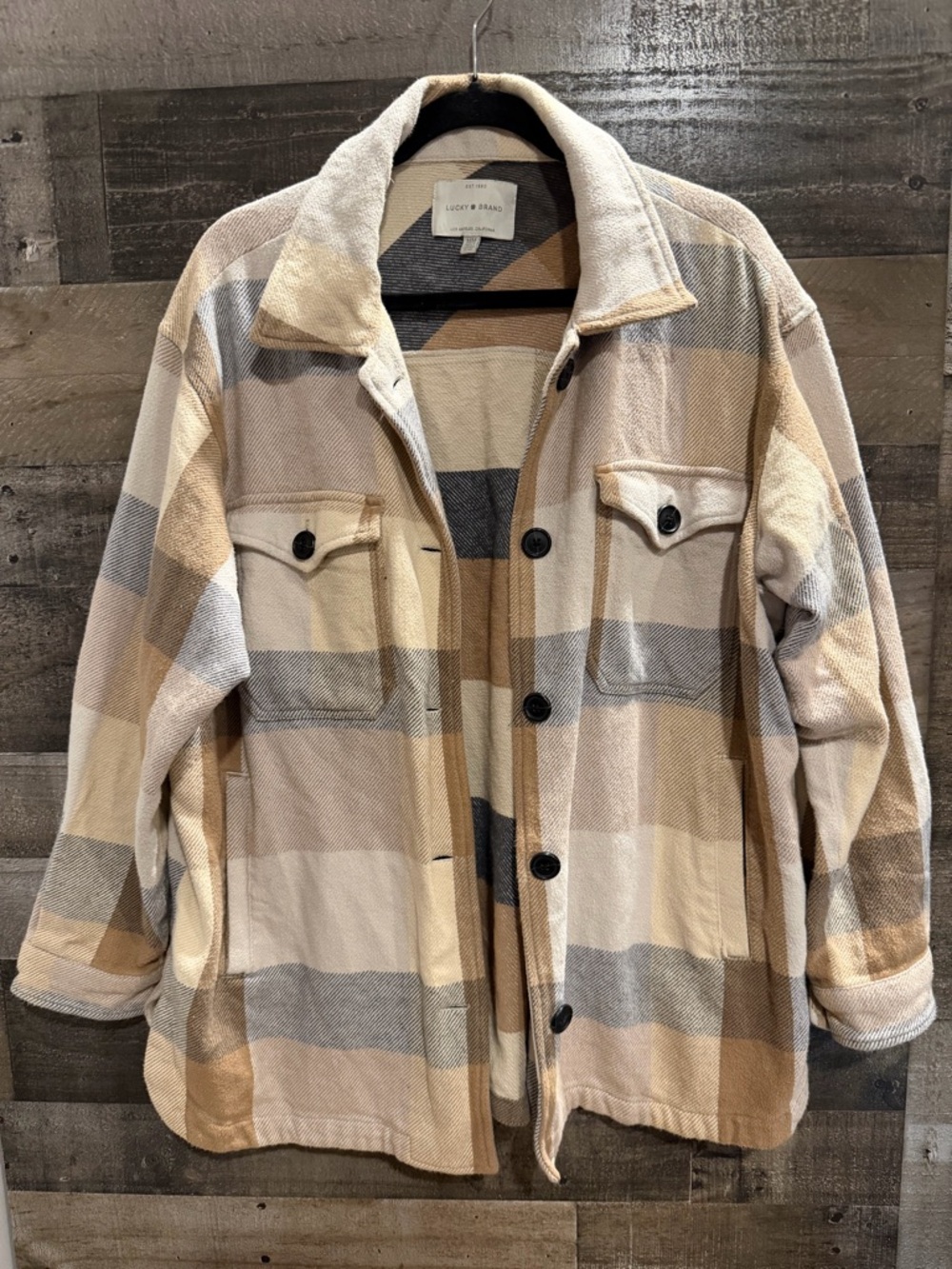 Lucky Brand Beige, Cream & Gray Plaid Shacket